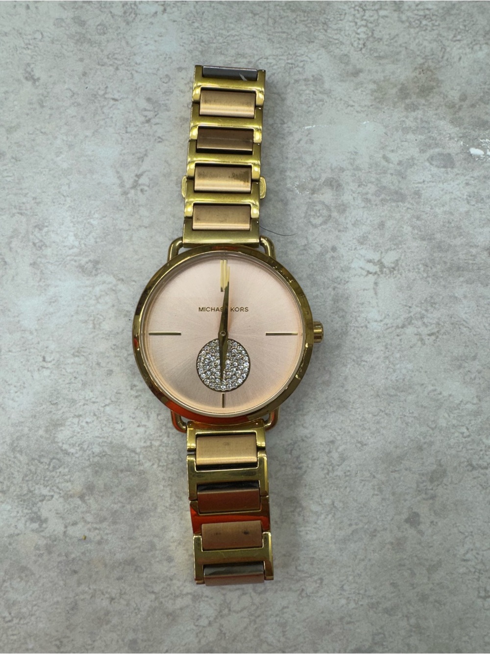 Michael Kors Gold and Pink Crystal Accent Bracelet Watch
